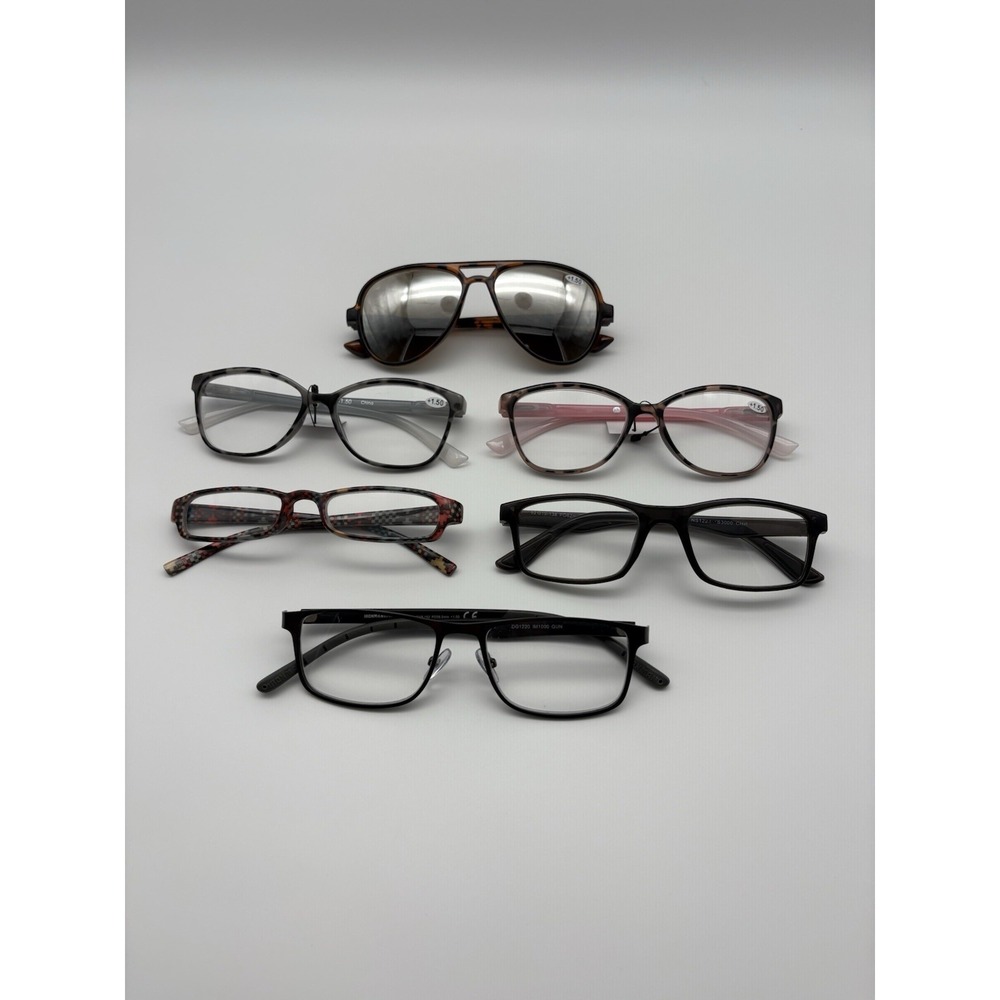 Reading Glasses Lot 6 Different Designs Plastic & 1 Metal Frame New & Used +1.50